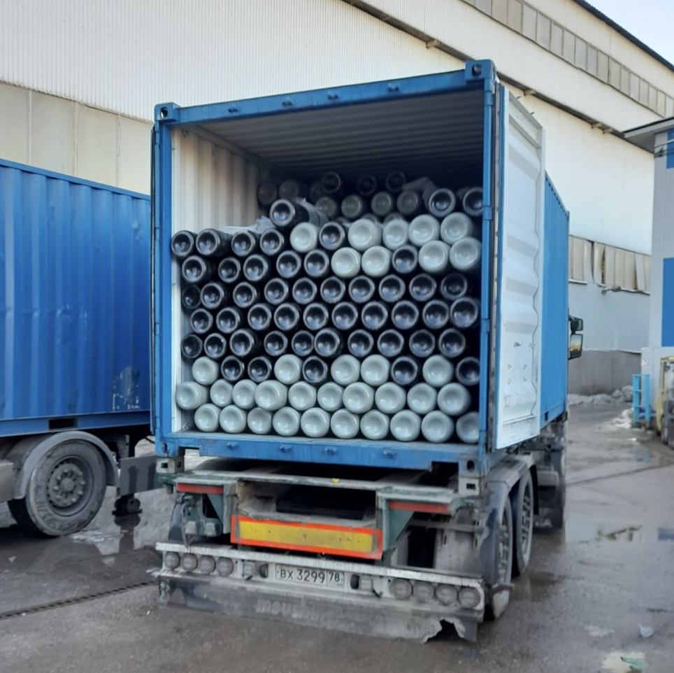 Полный контейнер баллонов 350 шт. под сжатые газы (O2, N2, Ar, He, CH4, Mix) 50/200 бар УС новые без вентиля ТР ТС 032 горловина Е25